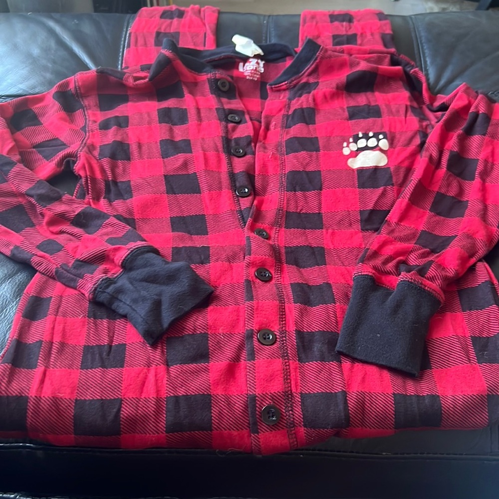Lazy One Bear Cheeks Adult Plaid Onesie Flapjack Size XS